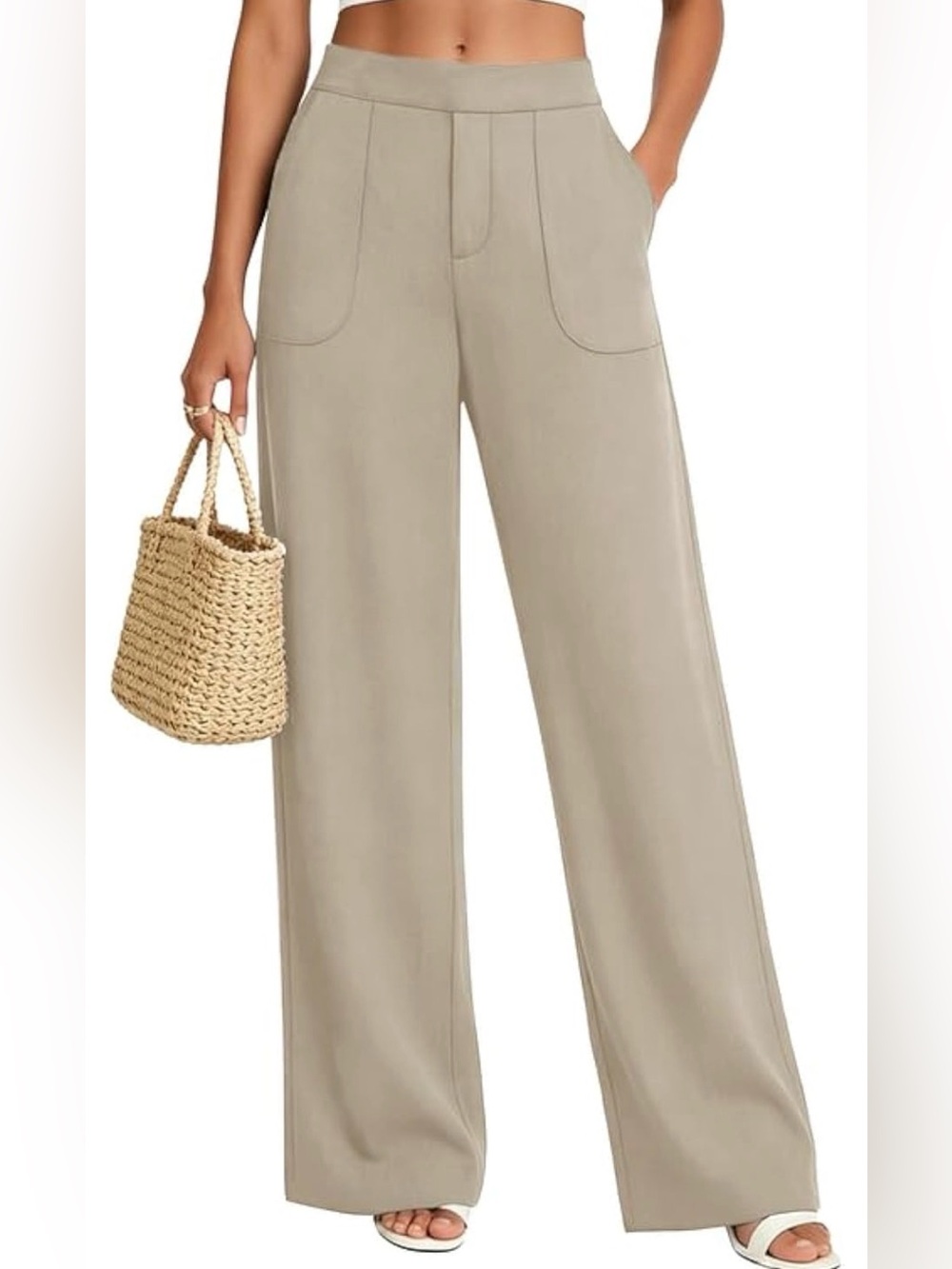 High-Waist Wide-Leg Pants in Taupe